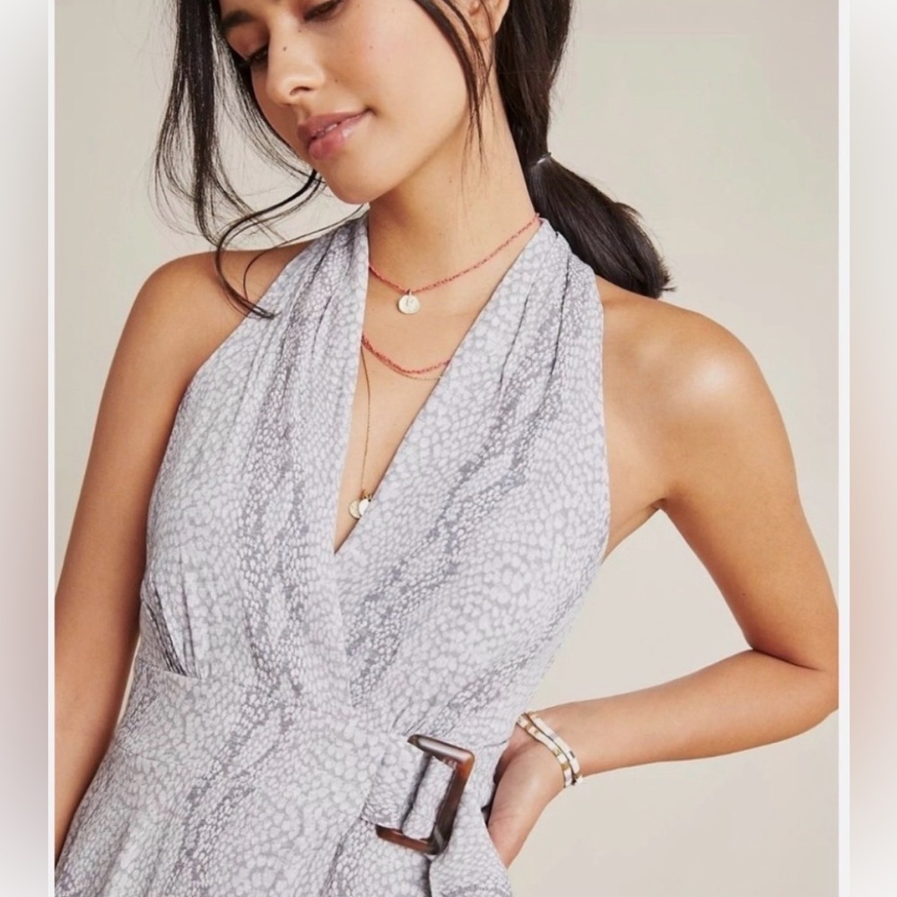 Anthropologie ‘Marfa’ Snakeskin Print Belted Halter Midi Dress